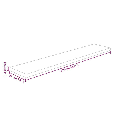 Hyllylevy 100x20x2,5 cm käsittelemätön täysi tammi
