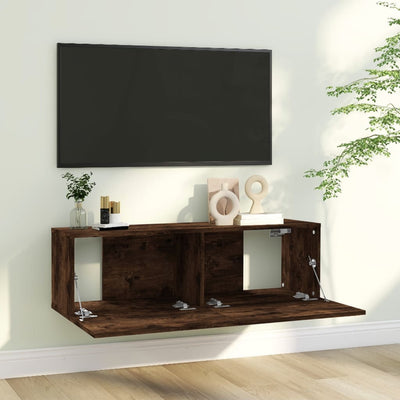 TV-seinäkaappi savutammi 100x30x30 cm tekninen puu