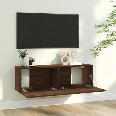 TV-seinäkaappi ruskea tammi 100x30x30 cm tekninen puu