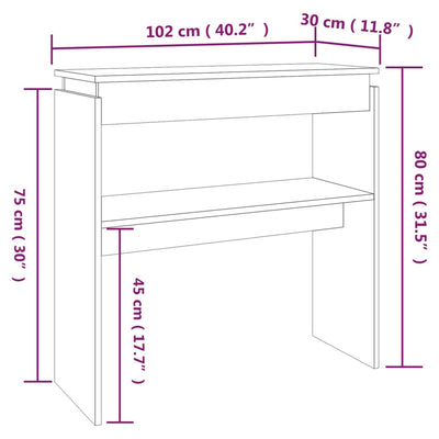 Konsolipöytä ruskea tammi 102x30x80 cm tekninen puu
