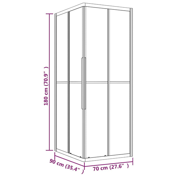 Suihkukaappi huurrettu ESG 90x70x180 cm