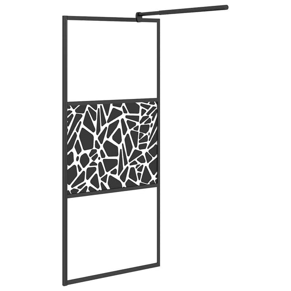Walk-in suihkuseinäke 90x195 cm ESG-lasi kivikuvioinnilla musta