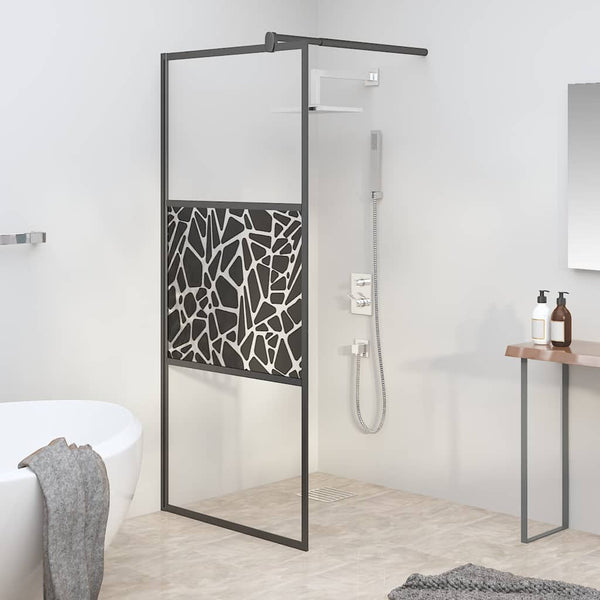 Walk-in suihkuseinäke 90x195 cm ESG-lasi kivikuvioinnilla musta