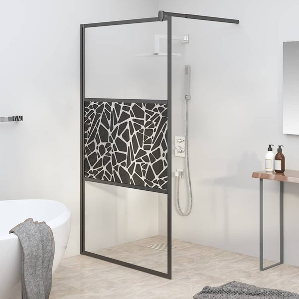 Walk-in suihkuseinäke 100x195cm ESG-lasi kivikuvioinnilla musta