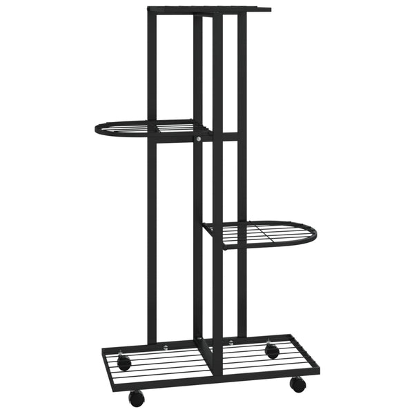 Musta kukkateline Niculinel 44x23x80cm (4-kerroksinen, pyörillä, rauta)
