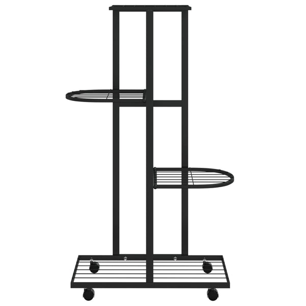 Musta kukkateline Niculinel 44x23x80cm (4-kerroksinen, pyörillä, rauta)