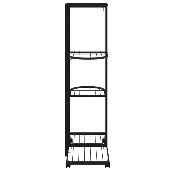 Musta kukkateline Niculinel 44x23x80cm (4-kerroksinen, pyörillä, rauta)