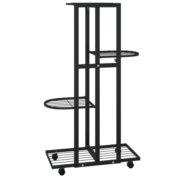 Musta kukkateline Niculinel 44x23x80cm (4-kerroksinen, pyörillä, rauta)