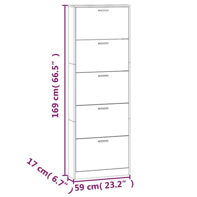 Kenkäkaappi ruskea tammi 59x17x169 cm tekninen puu