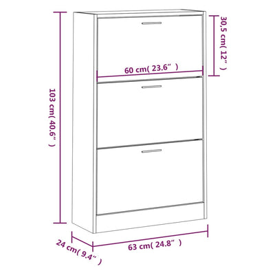Kenkäkaappi harmaa Sonoma 63x24x103 cm tekninen puu