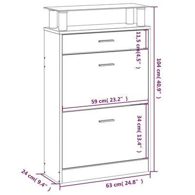Kenkäkaappi harmaa Sonoma 63x24x104 cm tekninen puu