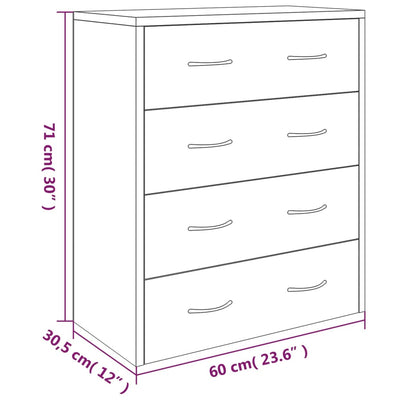 Senkki 4 vetolaatikolla 60x30,5x71 cm harmaa Sonoma