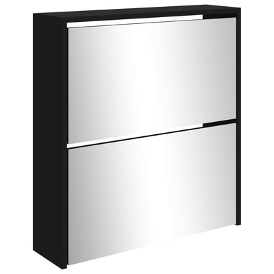 Musta kenkäkaappi peilillä Deidre 63x17x67cm (2-kerroksinen)