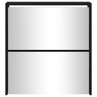 Musta kenkäkaappi peilillä Deidre 63x17x67cm (2-kerroksinen)