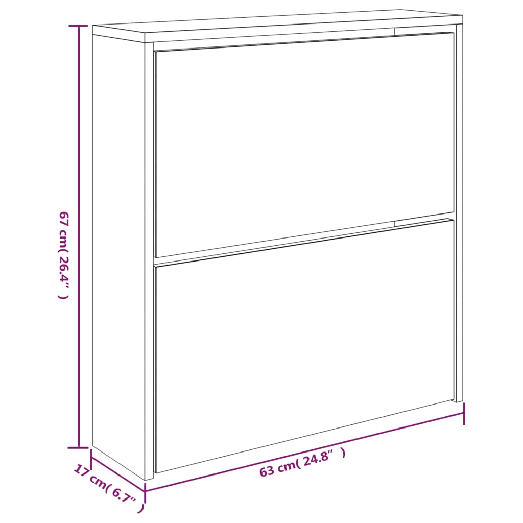 Musta kenkäkaappi peilillä Deidre 63x17x67cm (2-kerroksinen)