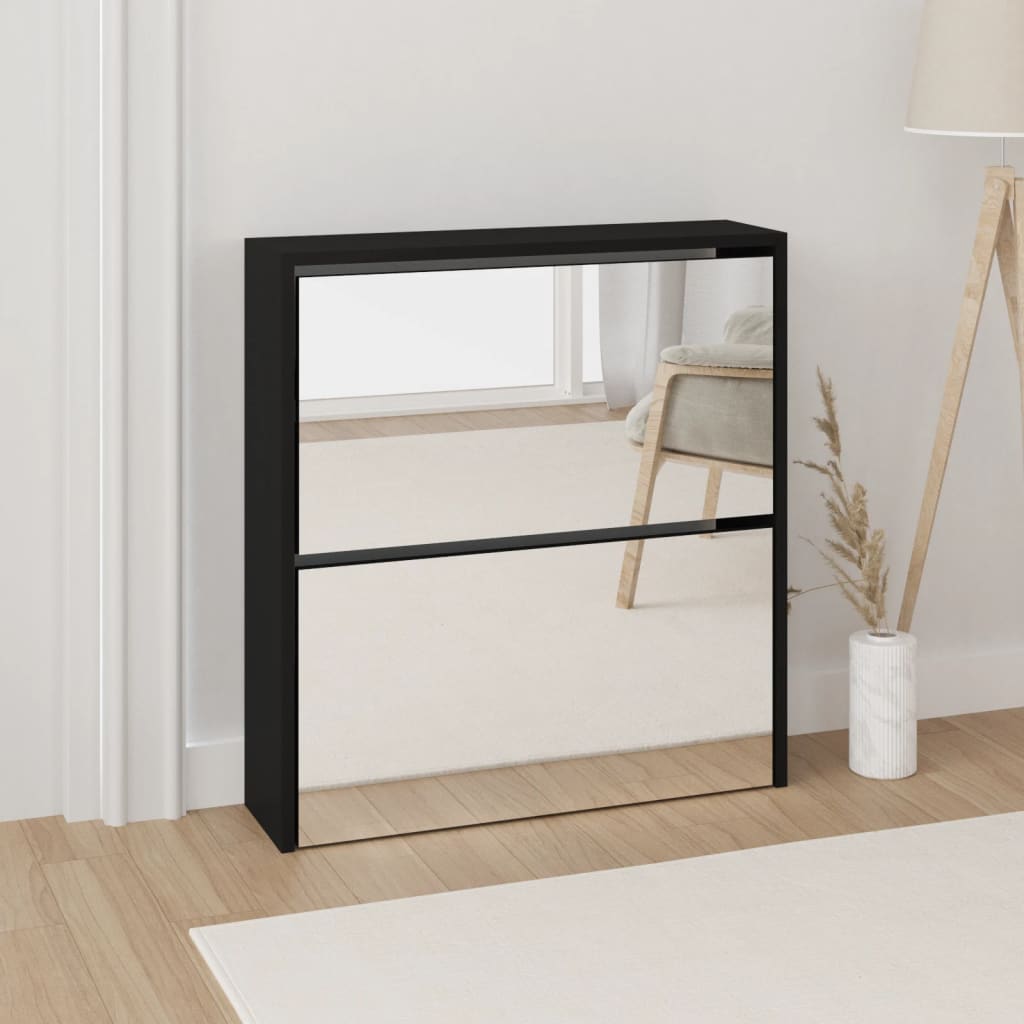 Musta kenkäkaappi peilillä Deidre 63x17x67cm (2-kerroksinen)