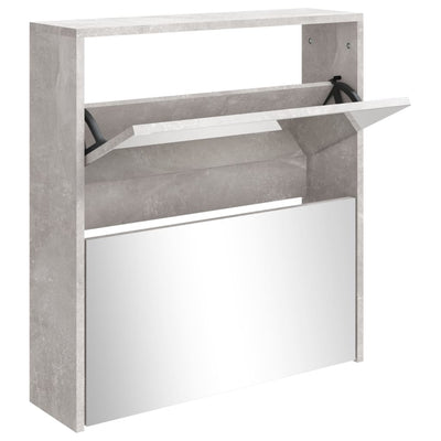 Kenkäkaappi peilillä 2-kerroksinen betoninharmaa 63x17x67 cm