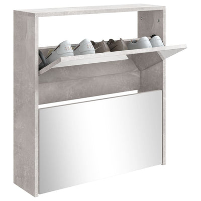 Kenkäkaappi peilillä 2-kerroksinen betoninharmaa 63x17x67 cm