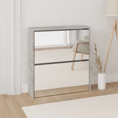 Kenkäkaappi peilillä 2-kerroksinen betoninharmaa 63x17x67 cm
