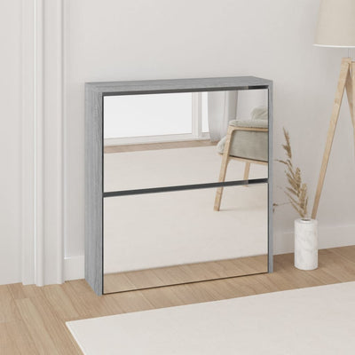 Kenkäkaappi peilillä 2-kerroksinen harmaa Sonoma 63x17x67 cm