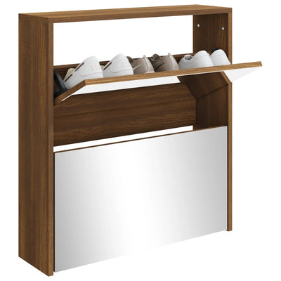 Kenkäkaappi peilillä 2-kerroksinen ruskea tammi 63x17x67 cm