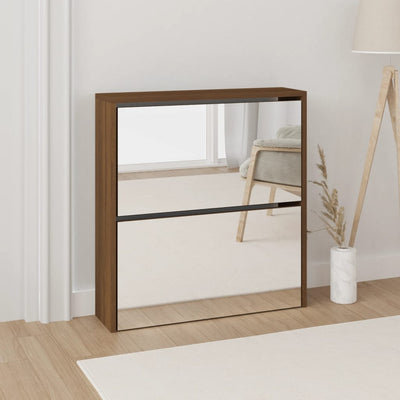 Kenkäkaappi peilillä 2-kerroksinen ruskea tammi 63x17x67 cm