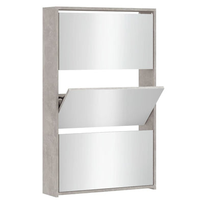 Kenkäkaappi peilillä 3-kerroksinen betoninharmaa 63x17x102,5 cm