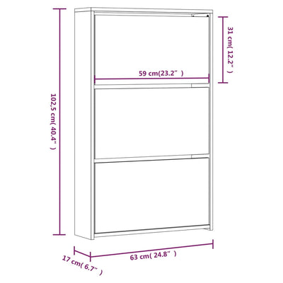 Kenkäkaappi peilillä 3-kerroksinen betoninharmaa 63x17x102,5 cm