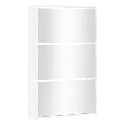 Kenkäkaappi peilillä 3 tasoa korkeakiilto valk. 63x17x102,5 cm