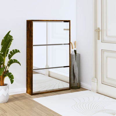 Kenkäkaappi peilillä 3-kerroksinen savutammi 63x17x102,5 cm