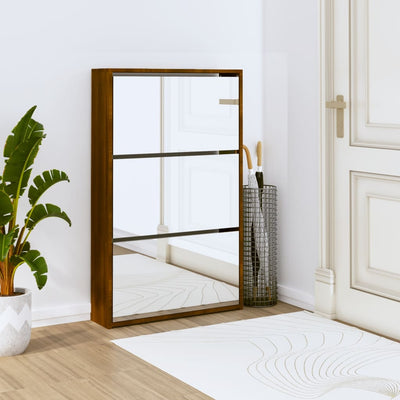Kenkäkaappi peilillä 3-kerroksinen ruskea tammi 63x17x102,5 cm