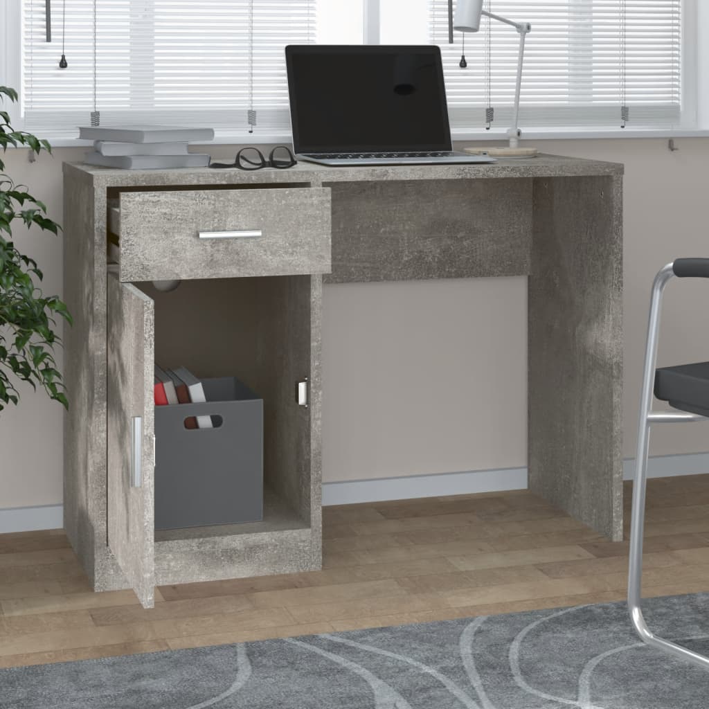 Betoninharmaa työpöytä laatikolla ja kaapilla Omaid 100x40x73cm (puu)