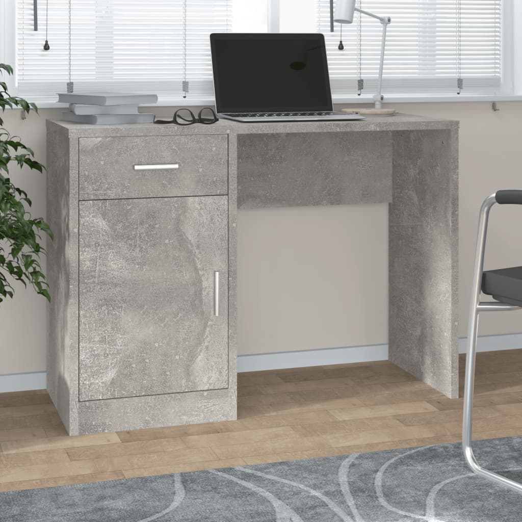 Betoninharmaa työpöytä laatikolla ja kaapilla Omaid 100x40x73cm (puu)