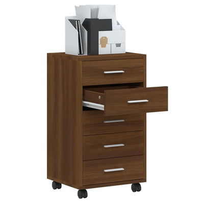 Ruskea laatikosto rullapyörillä Olgheta (tammi puinen)