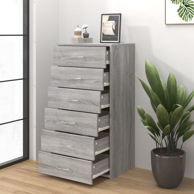 Senkki 6 laatikolla harmaa Sonoma 50x34x96 cm tekninen puu