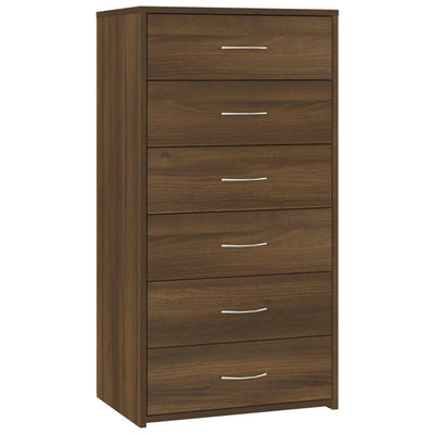 Senkki 6 laatikolla ruskea tammi 50x34x96 cm tekninen puu