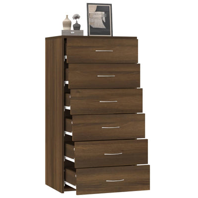 Senkki 6 laatikolla ruskea tammi 50x34x96 cm tekninen puu