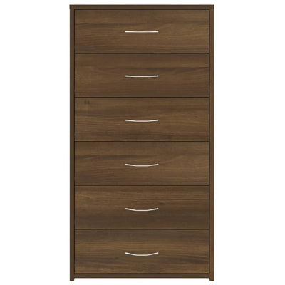 Senkki 6 laatikolla ruskea tammi 50x34x96 cm tekninen puu