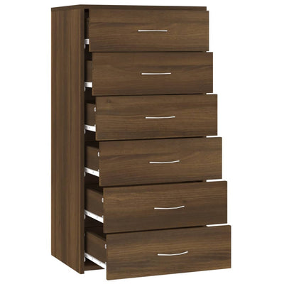 Senkki 6 laatikolla ruskea tammi 50x34x96 cm tekninen puu