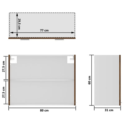 Riippuva lasikaappi ruskea tammi 80x31x60 cm lastulevy