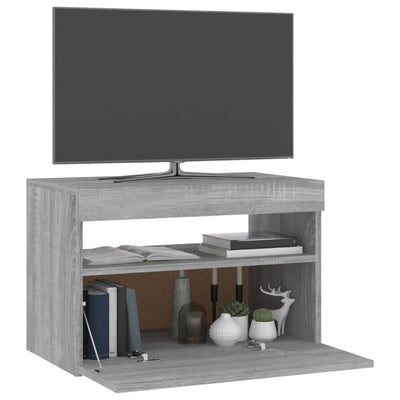 TV-taso LED-valoilla harmaa Sonoma 60x35x40 cm