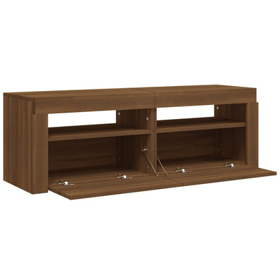 TV-taso LED-valoilla ruskea tammi 120x35x40 cm