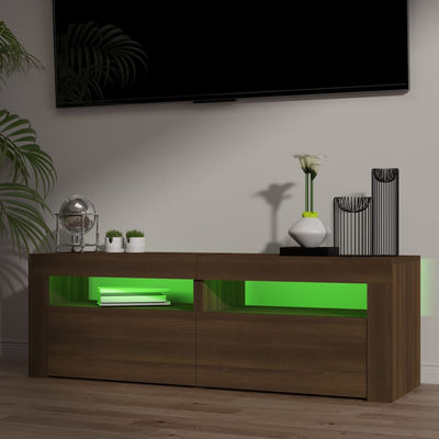 TV-taso LED-valoilla ruskea tammi 120x35x40 cm
