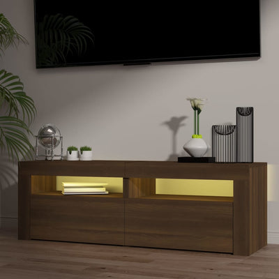 TV-taso LED-valoilla ruskea tammi 120x35x40 cm
