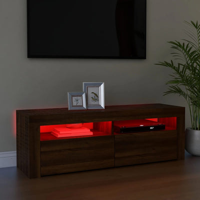 TV-taso LED-valoilla ruskea tammi 120x35x40 cm