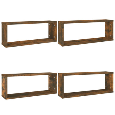 Seinäkuutiohyllyt 4 kpl savutammi 60x15x23 cm tekninen puu