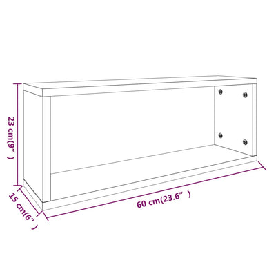 Seinäkuutiohyllyt 4 kpl savutammi 60x15x23 cm tekninen puu