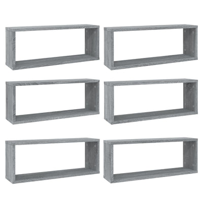 Seinäkuutiohyllyt 6 kpl harmaa Sonoma 60x15x23 cm tekninen puu