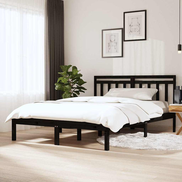 Sängynrunko musta 150x200 cm King Size täysi puu