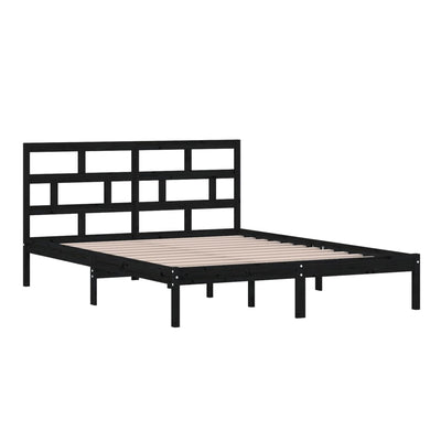 Sängynrunko musta 150x200 cm King Size täysi puu